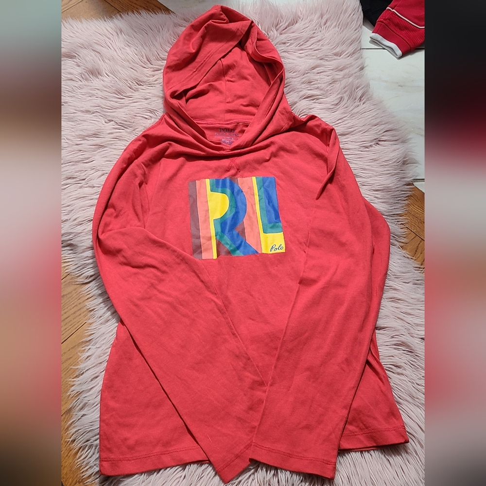 Ralph Lauren Red Hoodie with Multicolor Logo